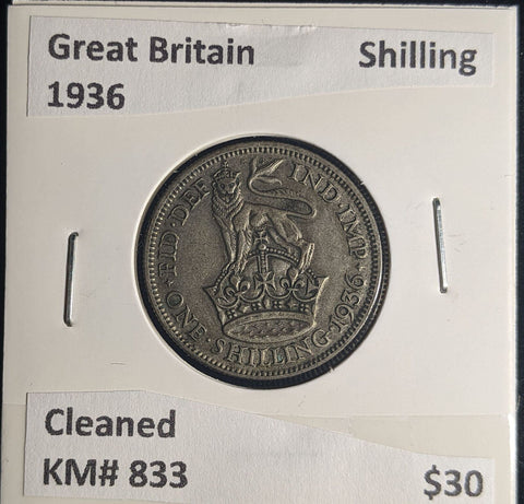 Great Britain 1936 Shilling 1/- KM# 833 Cleaned #063 #25A