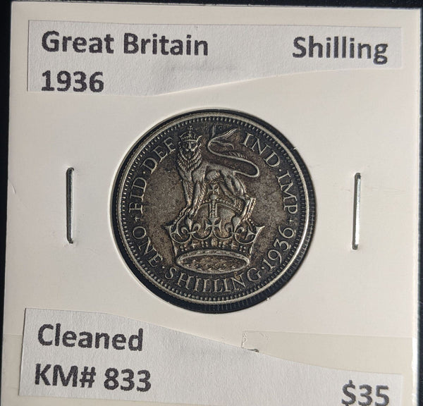 Great Britain 1936 Shilling 1/- KM# 833 Cleaned #054 #25A