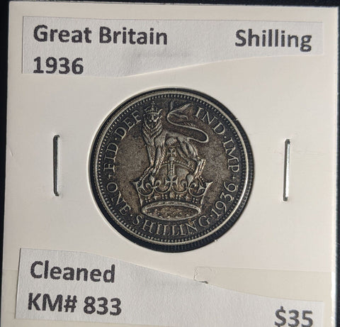Great Britain 1936 Shilling 1/- KM# 833 Cleaned #054 #25A