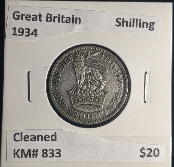Great Britain 1934 Shilling 1/- KM# 833 Cleaned #046 #25A