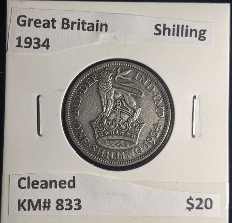 Great Britain 1934 Shilling 1/- KM# 833 Cleaned #046 #25A