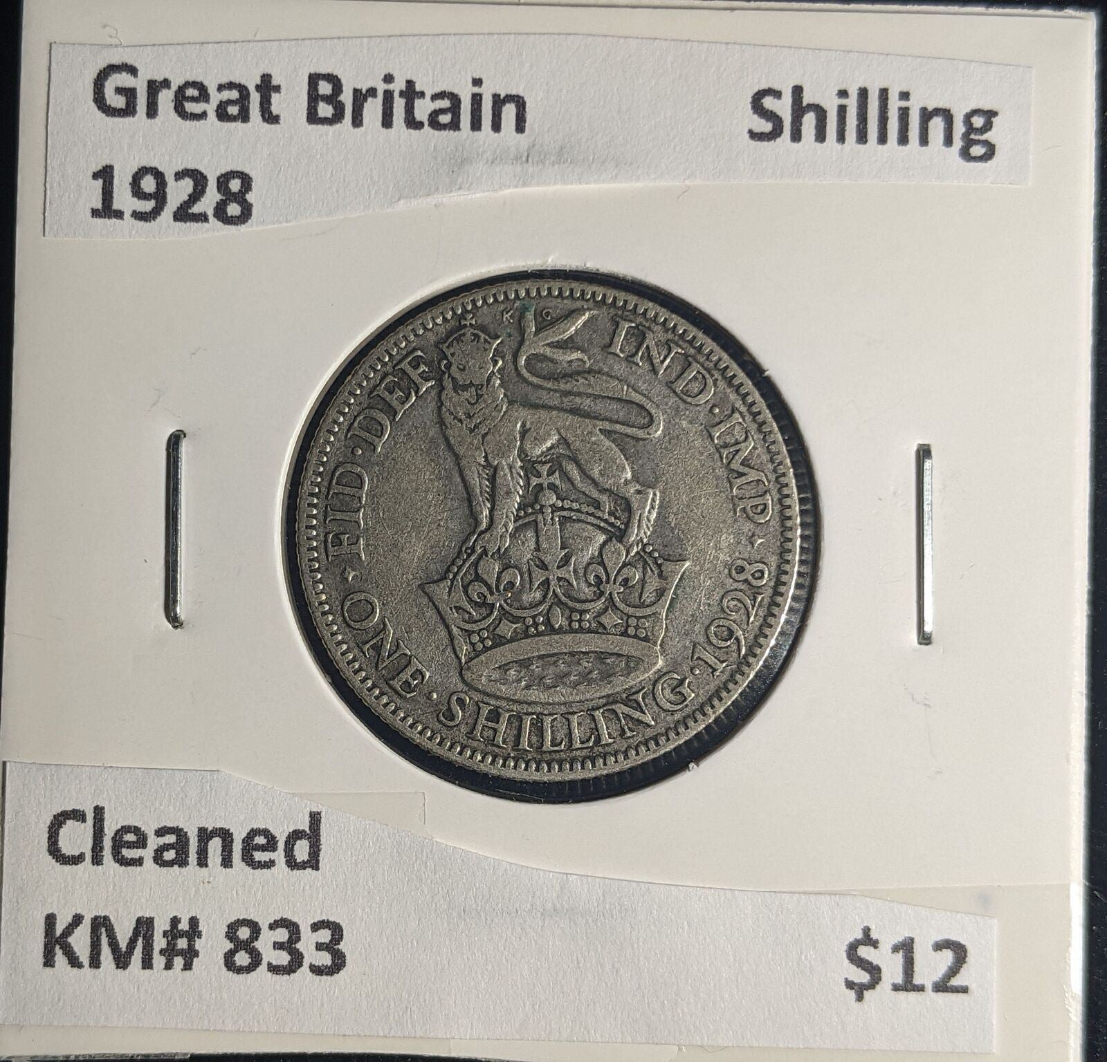 Great Britain 1928 Shilling 1/- KM# 833 Cleaned #065 #25A