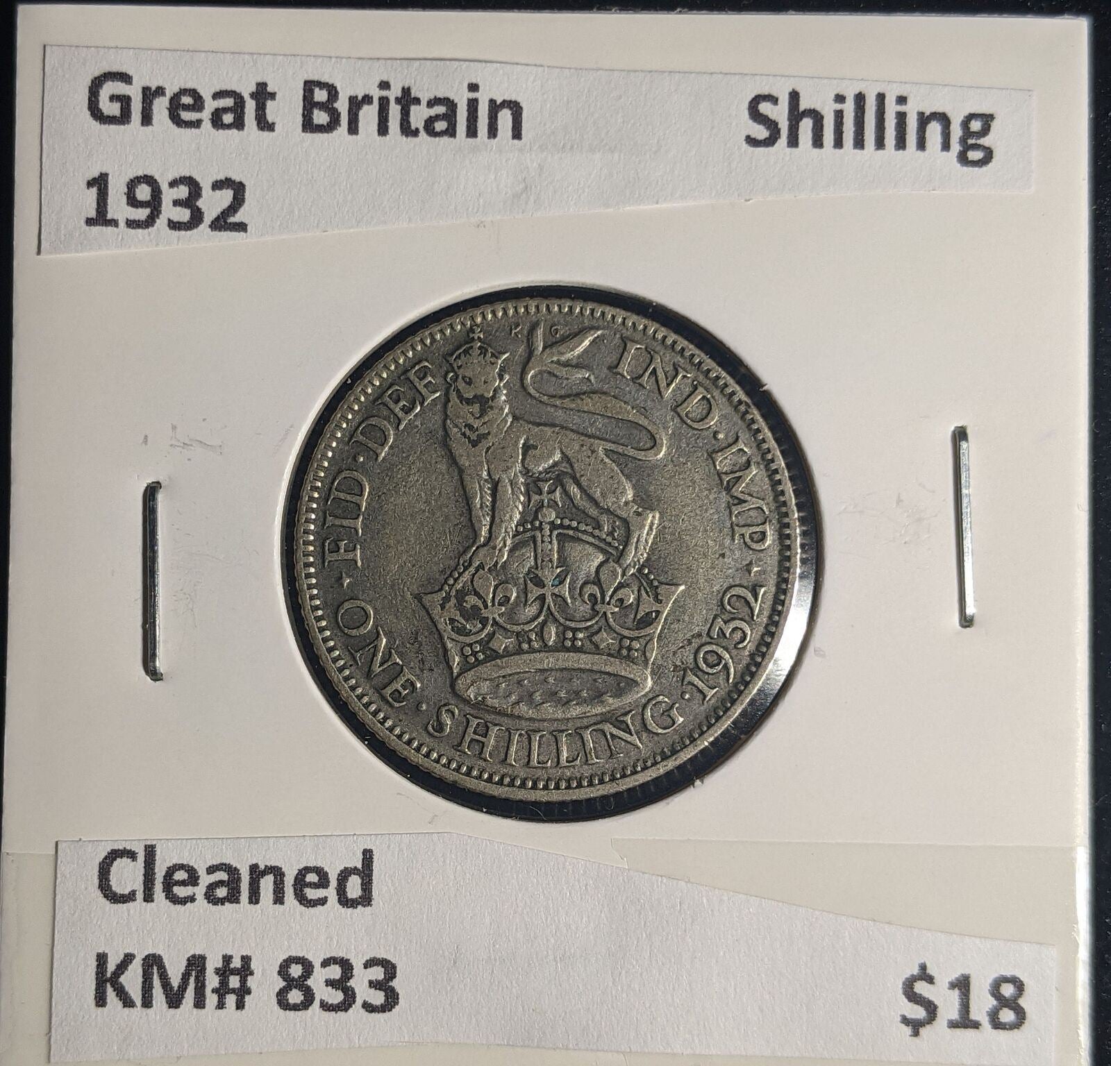 Great Britain 1932 Shilling 1/- KM# 833 Cleaned #075 #25A