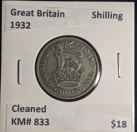 Great Britain 1932 Shilling 1/- KM# 833 Cleaned #075 #25A