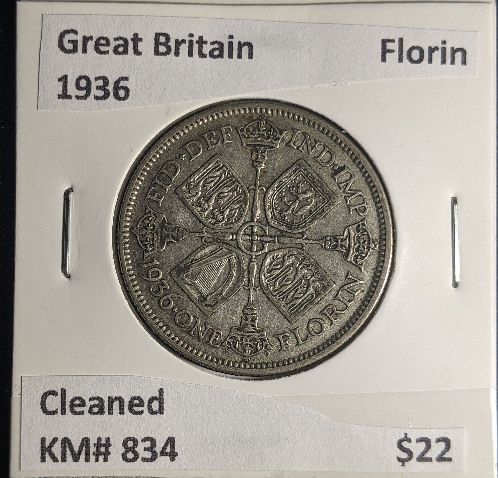 Great Britain 1936 Florin 2/-KM# 834 Cleaned #072 #25B