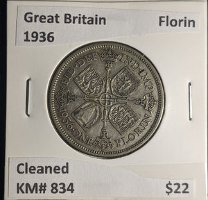 Great Britain 1936 Florin 2/-KM# 834 Cleaned #072 #25B
