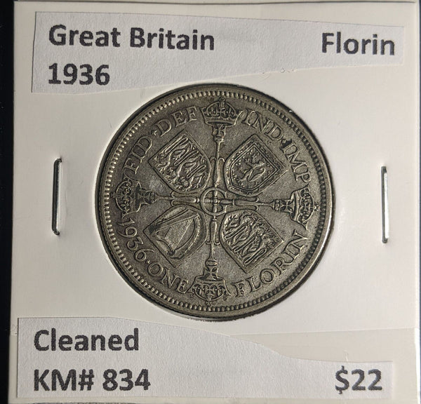 Great Britain 1936 Florin 2/-KM# 834 Cleaned #072 #25B