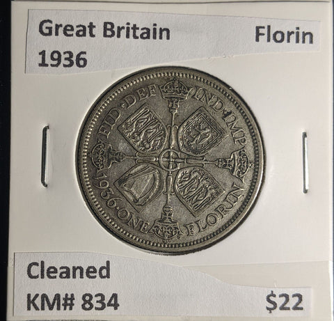 Great Britain 1936 Florin 2/-KM# 834 Cleaned #072 #25B