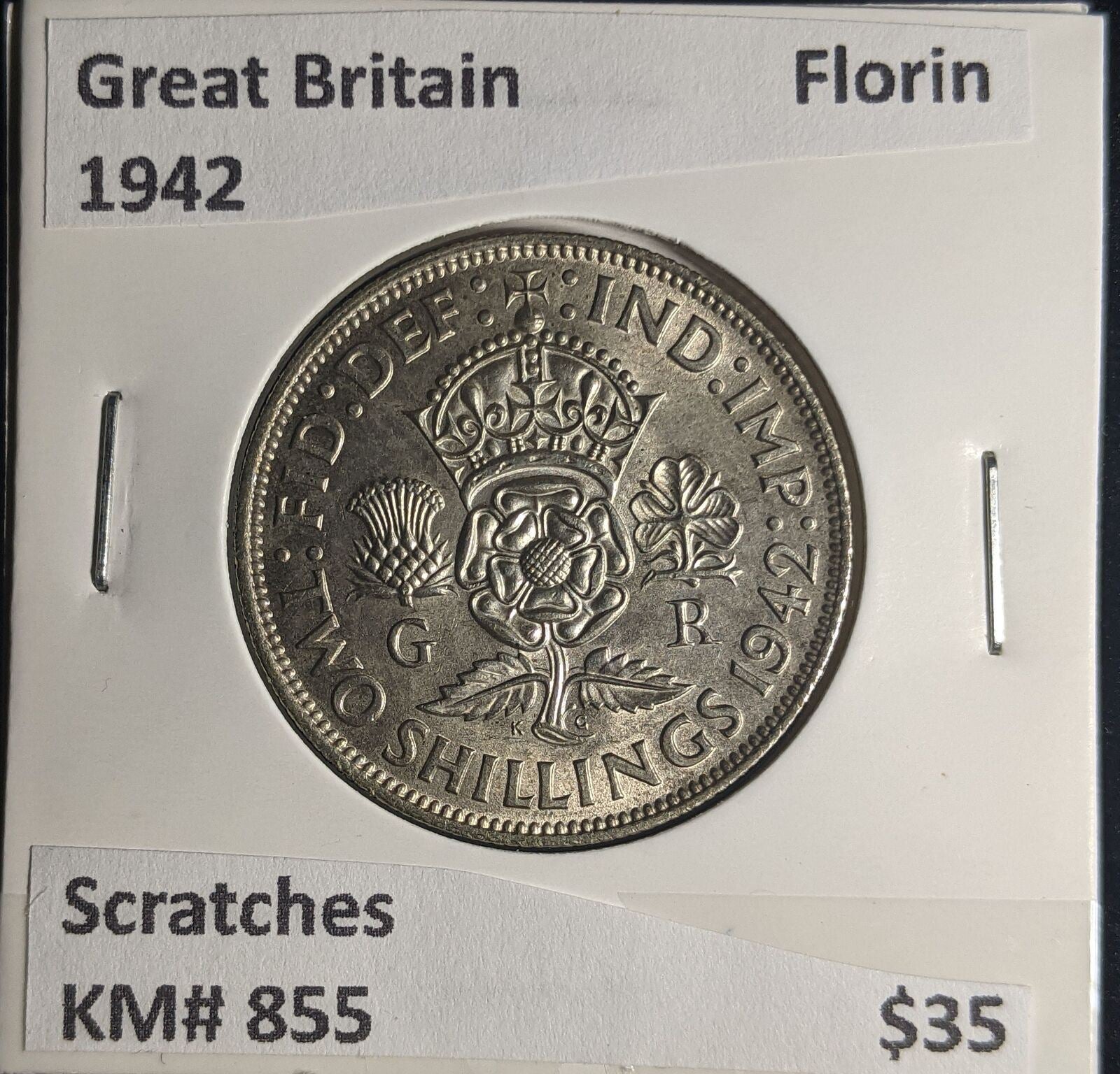Great Britain 1942 Florin 2/-KM# 855 Scratches #004 #25A