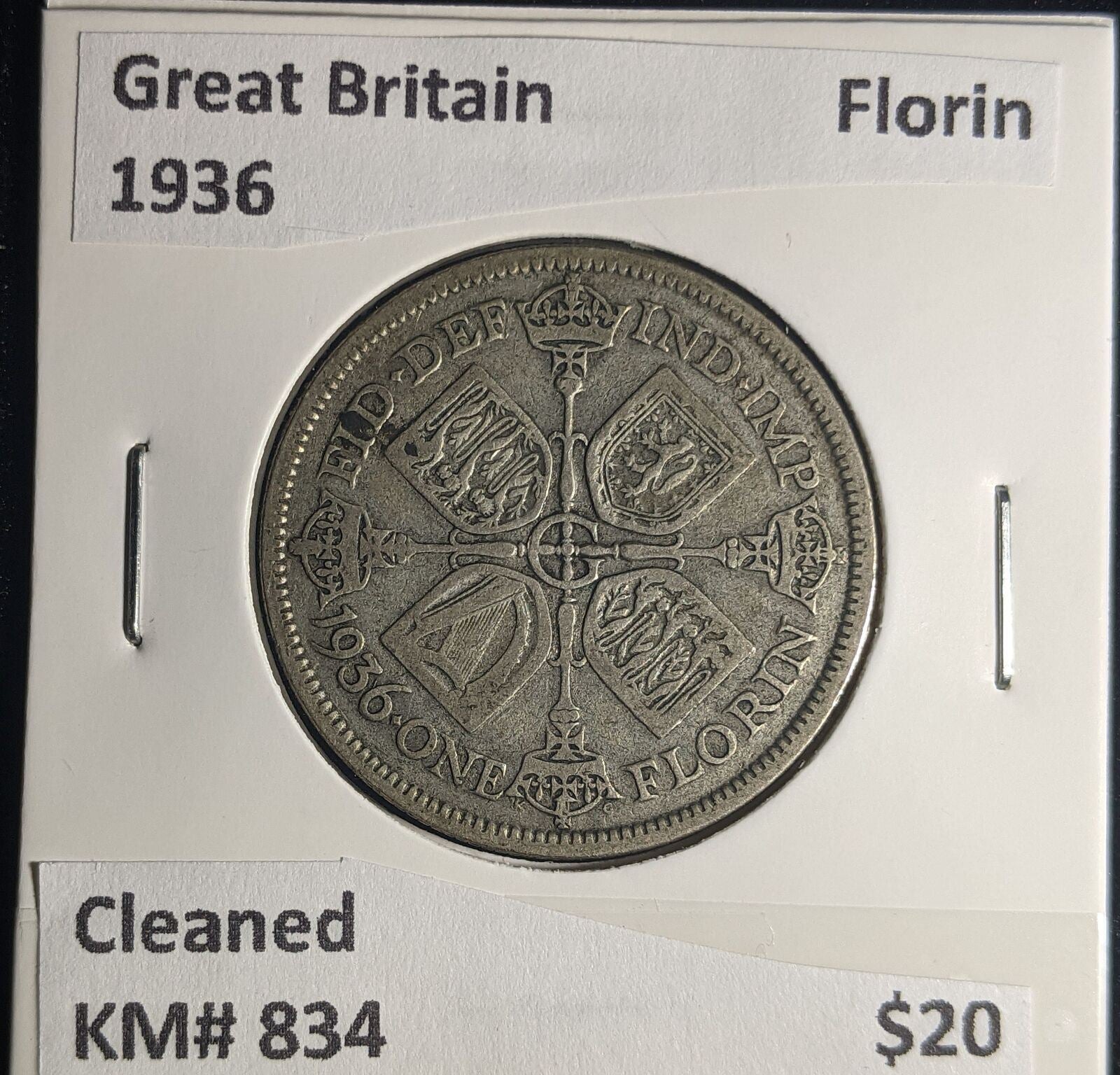 Great Britain 1936 Florin 2/-KM# 834 Cleaned #061 #25B