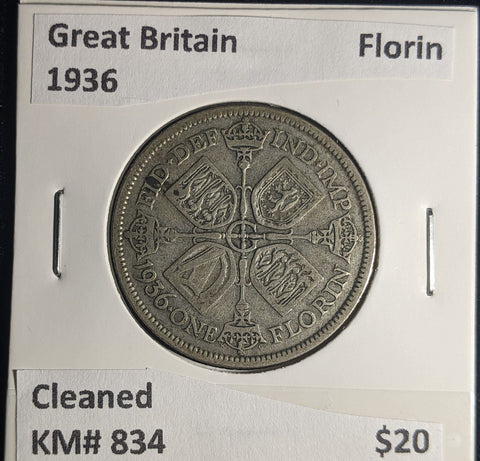 Great Britain 1936 Florin 2/-KM# 834 Cleaned #061 #25B