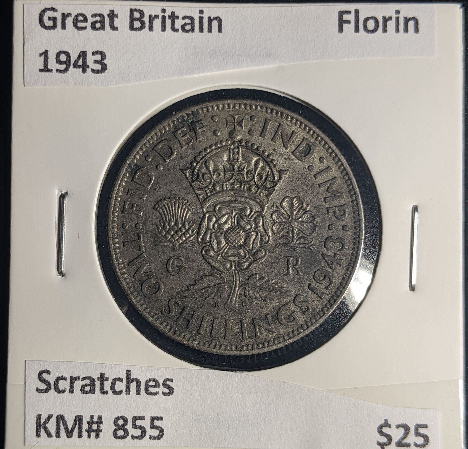 Great Britain 1943 Florin 2/-KM# 855 Scratches #041 #25A