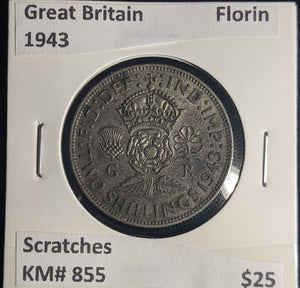 Great Britain 1943 Florin 2/-KM# 855 Scratches #041 #25A