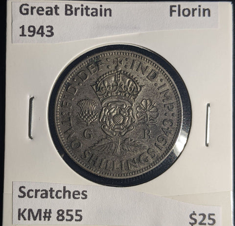 Great Britain 1943 Florin 2/-KM# 855 Scratches #041 #25A