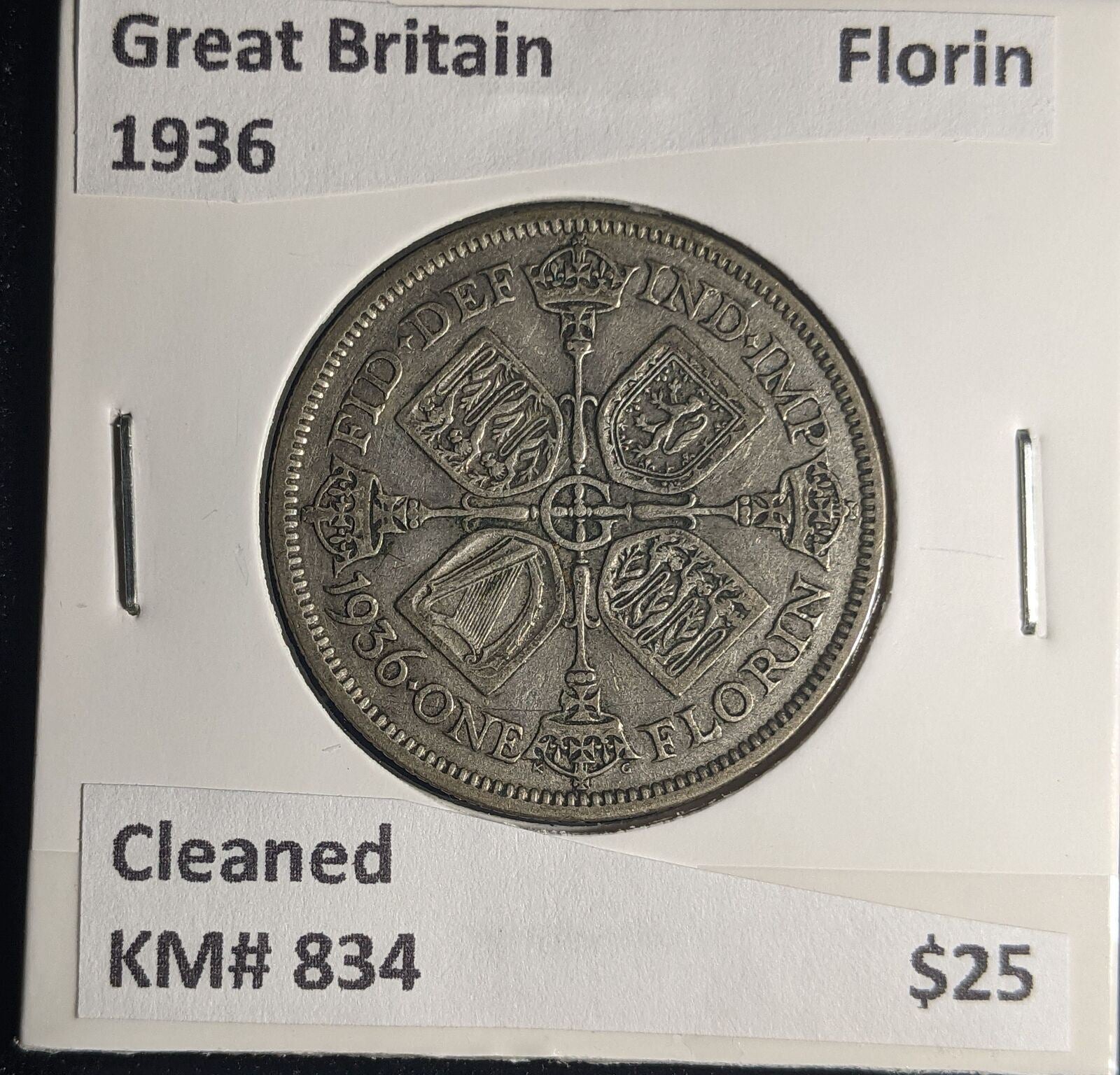 Great Britain 1936 Florin 2/-KM# 834 Cleaned #077 #25B