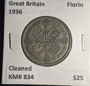 Great Britain 1936 Florin 2/-KM# 834 Cleaned #077 #25B