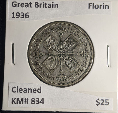 Great Britain 1936 Florin 2/-KM# 834 Cleaned #077 #25B