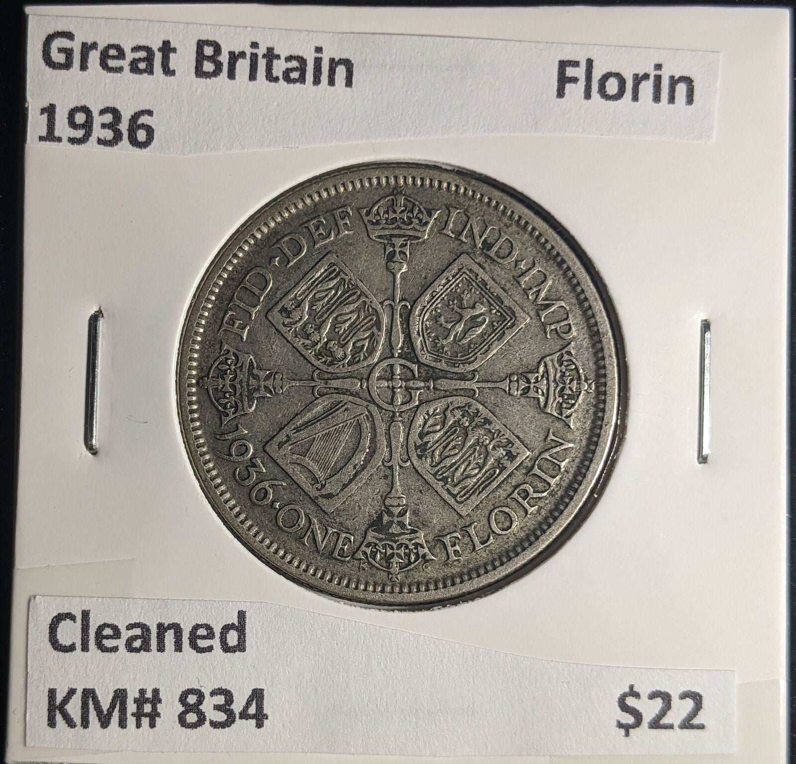 Great Britain 1936 Florin 2/-KM# 834 Cleaned #084 #25B