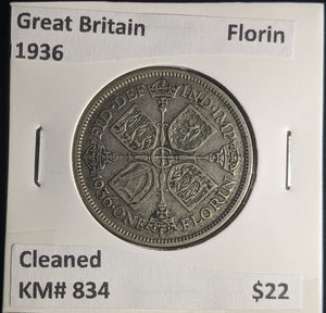 Great Britain 1936 Florin 2/-KM# 834 Cleaned #084 #25B