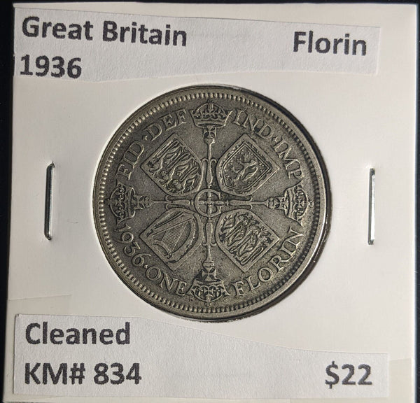 Great Britain 1936 Florin 2/-KM# 834 Cleaned #084 #25B