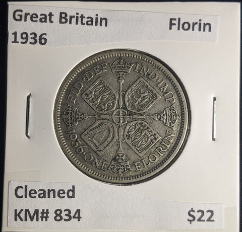 Great Britain 1936 Florin 2/-KM# 834 Cleaned #084 #25B