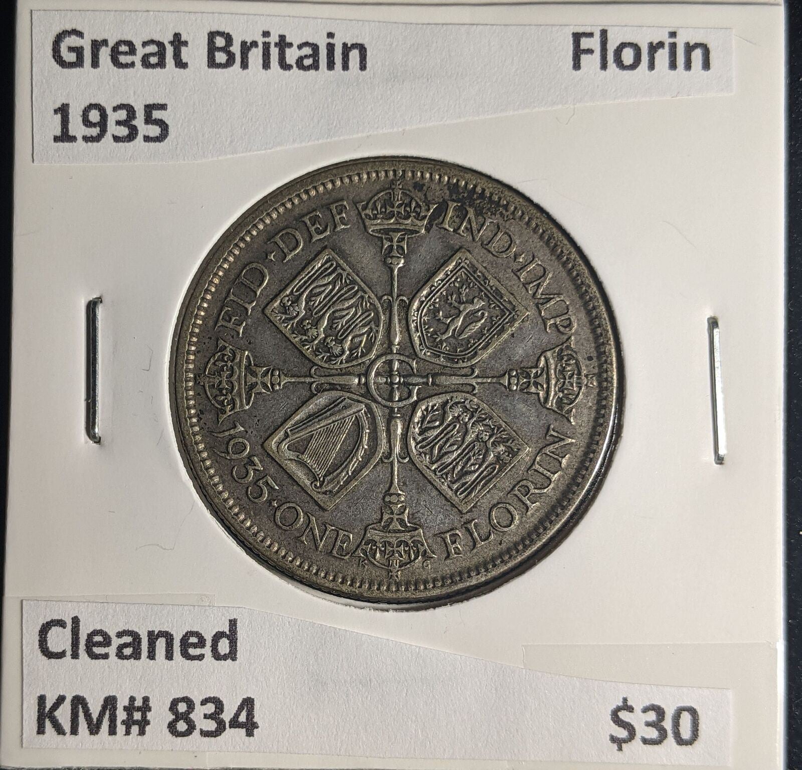 Great Britain 1935 Florin 2/-KM# 834 Cleaned #179 #25B