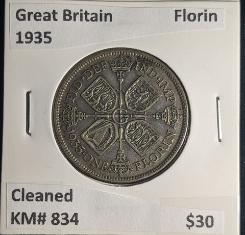 Great Britain 1935 Florin 2/-KM# 834 Cleaned #179 #25B