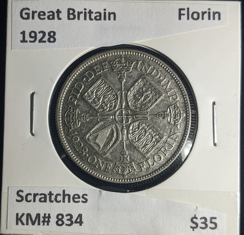 Great Britain 1928 Florin 2/-KM# 834 Scratches #047 #25B