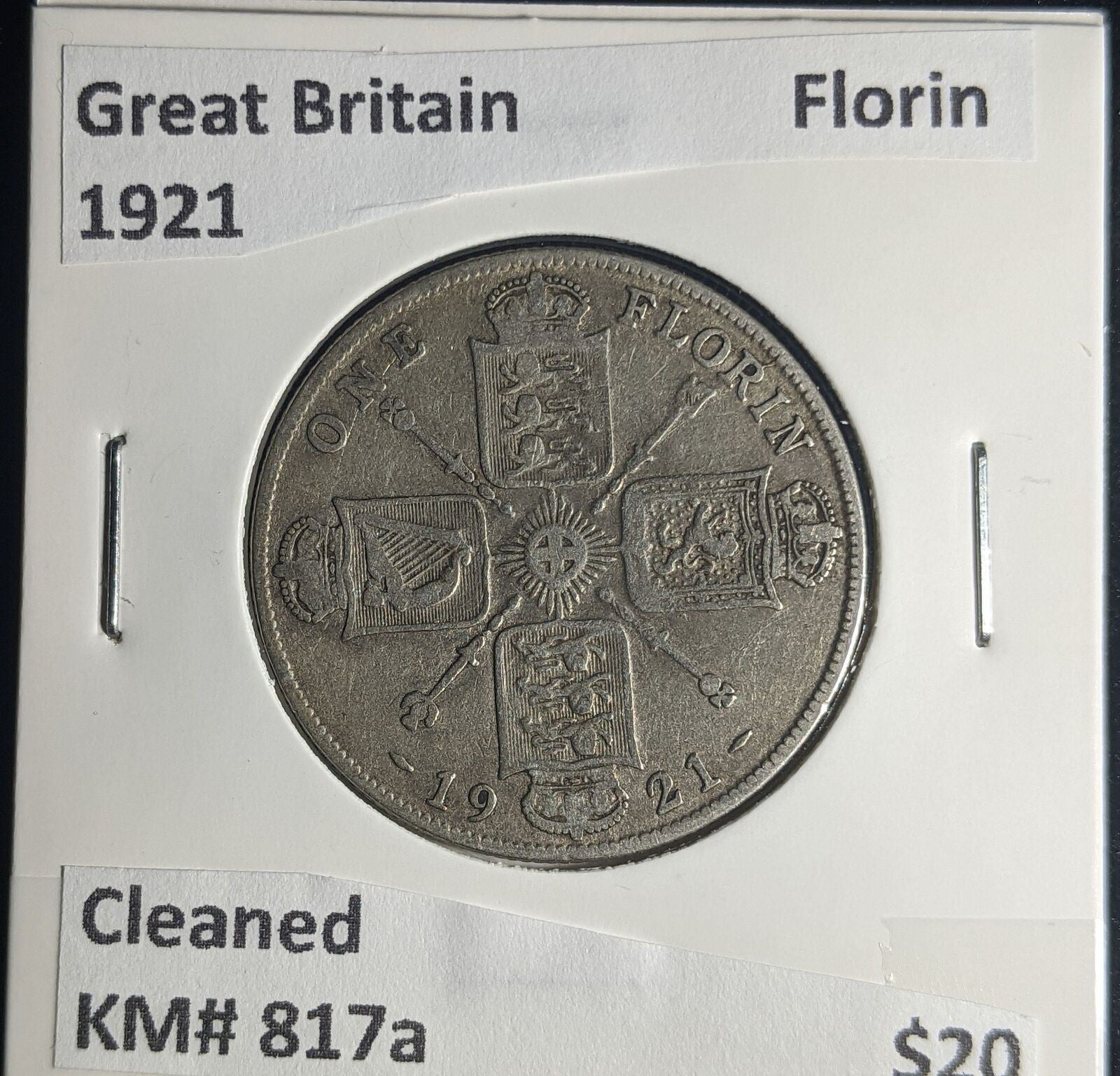 Great Britain 1921 Florin 2/-KM# 817a Cleaned #249 #25B