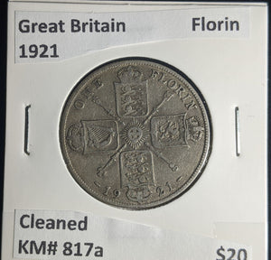 Great Britain 1921 Florin 2/-KM# 817a Cleaned #249 #25B