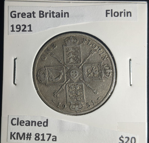 Great Britain 1921 Florin 2/-KM# 817a Cleaned #249 #25B