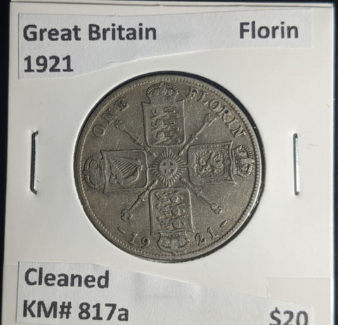 Great Britain 1921 Florin 2/-KM# 817a Cleaned #249 #25B