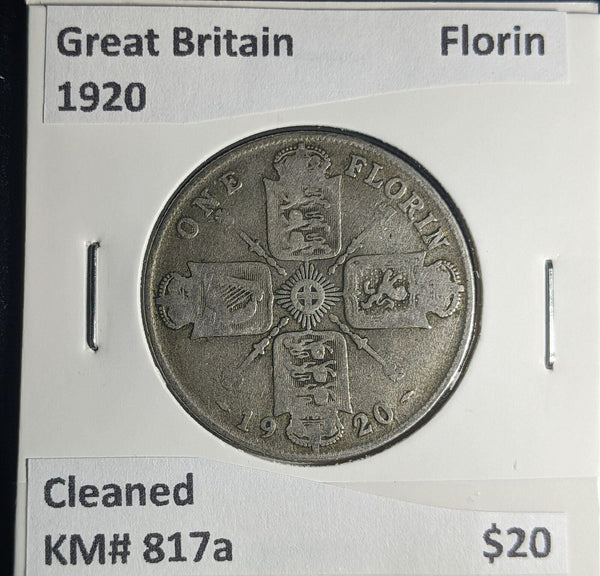 Great Britain 1920 Florin 2/-KM# 817a Cleaned #052 #25B