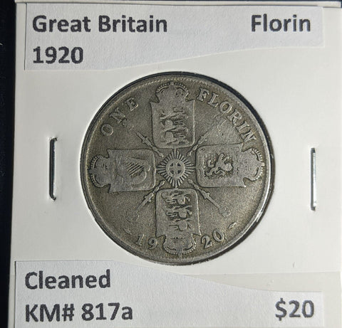 Great Britain 1920 Florin 2/-KM# 817a Cleaned #052 #25B