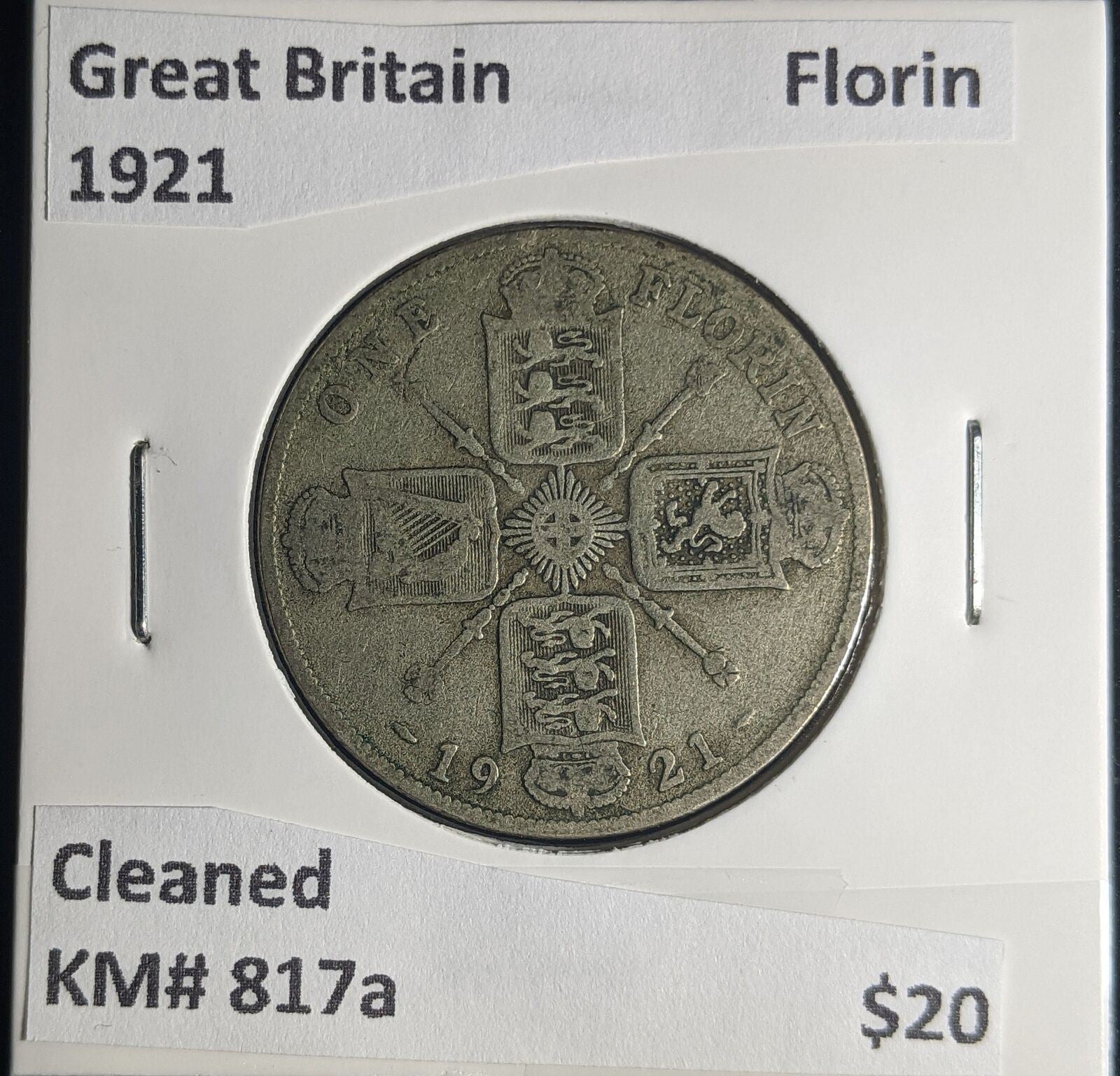 Great Britain 1921 Florin 2/-KM# 817a Cleaned #222 #25B