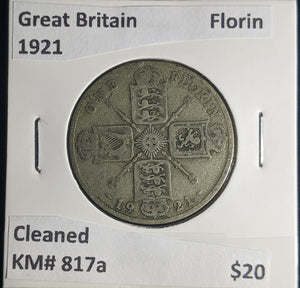 Great Britain 1921 Florin 2/-KM# 817a Cleaned #222 #25B