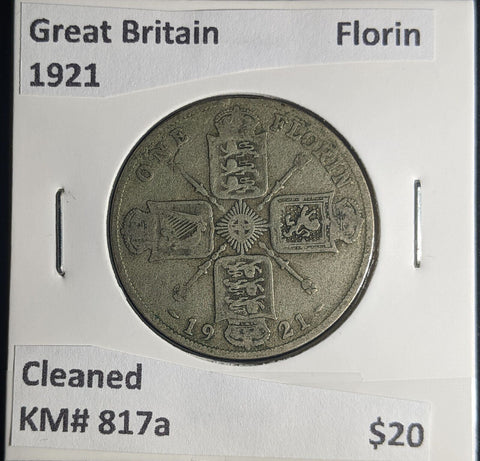 Great Britain 1921 Florin 2/-KM# 817a Cleaned #222 #25B
