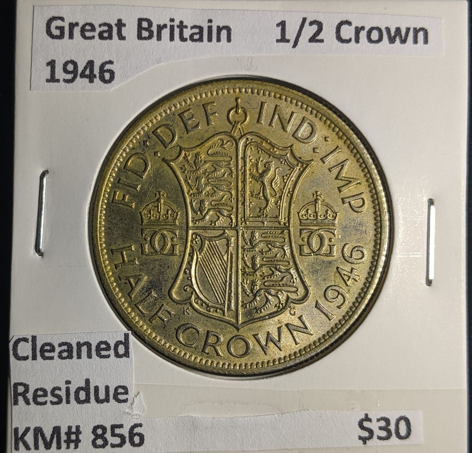 Great Britain 1946 Half Crown 1/2C KM# 856 Cleaned Residue #002 #25B