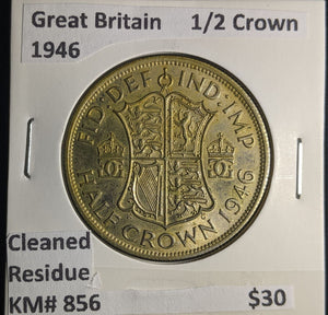 Great Britain 1946 Half Crown 1/2C KM# 856 Cleaned Residue #002 #25B