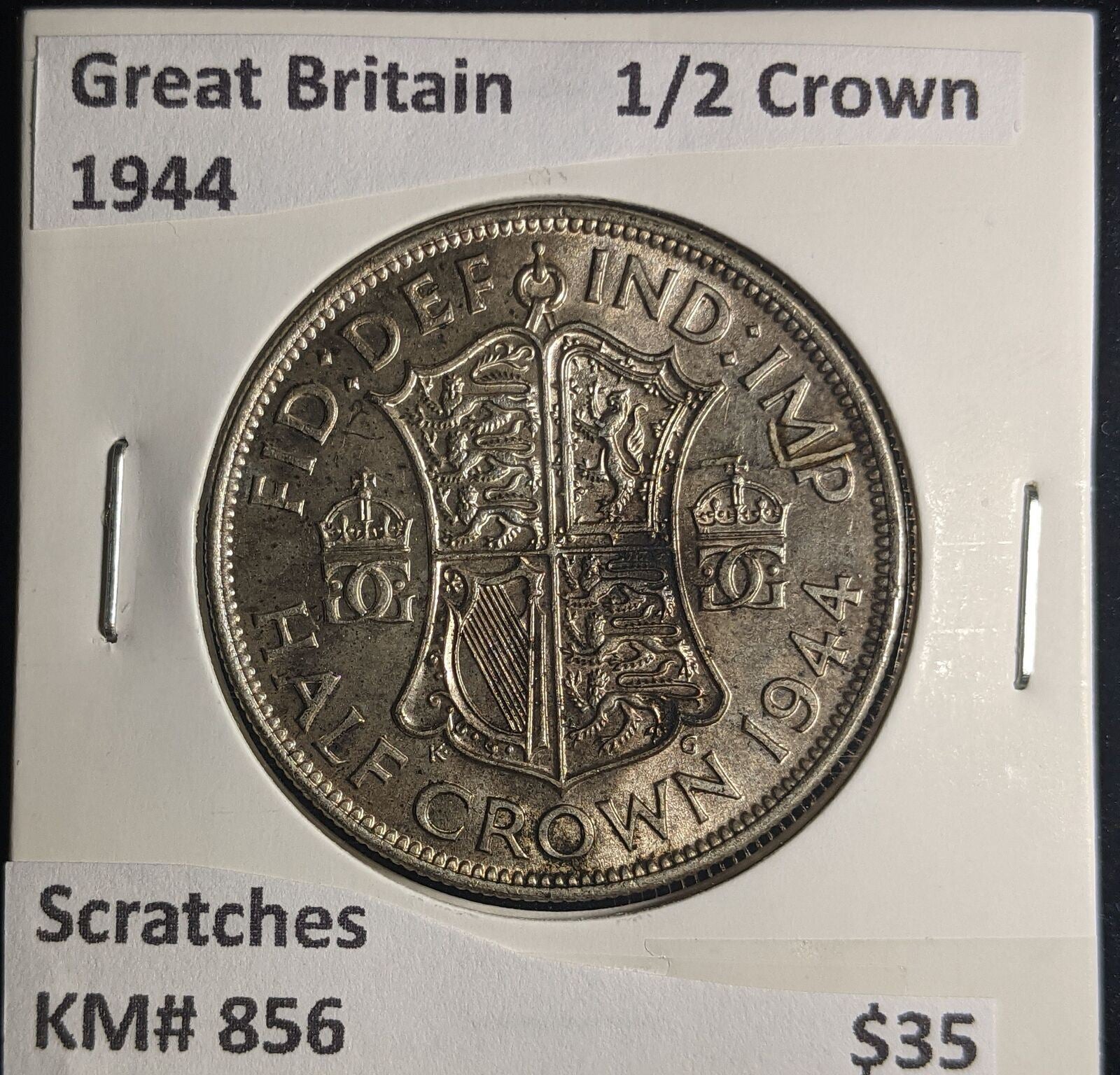 Great Britain 1944 Half Crown 1/2C KM# 856 Scratches  #001 #25B
