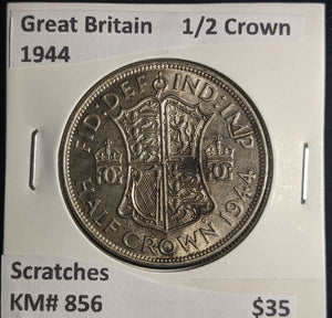Great Britain 1944 Half Crown 1/2C KM# 856 Scratches  #001 #25B