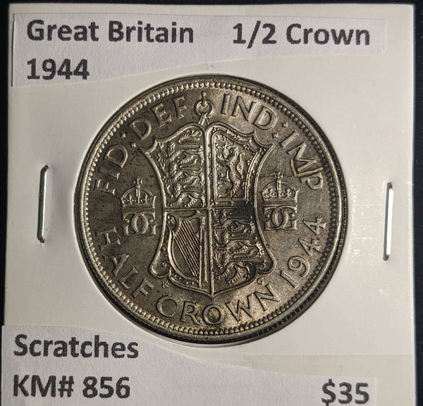 Great Britain 1944 Half Crown 1/2C KM# 856 Scratches  #001 #25B