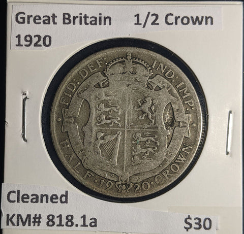 Great Britain 1920 Half Crown 1/2C KM# 818.1a Cleaned #096 #25C