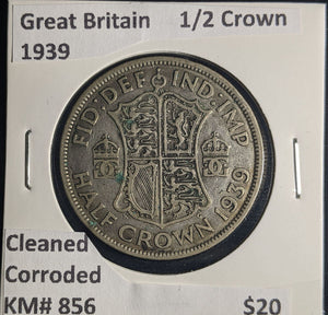 Great Britain 1939 Half Crown 1/2C KM# 856 Cleaned Corroded #175 #25B