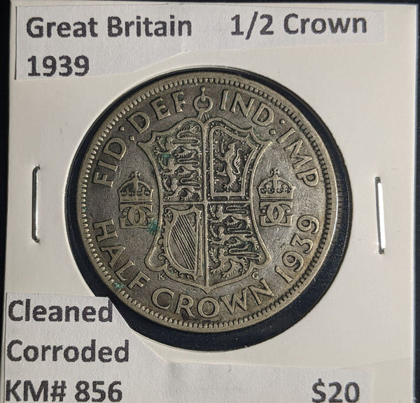 Great Britain 1939 Half Crown 1/2C KM# 856 Cleaned Corroded #175 #25B
