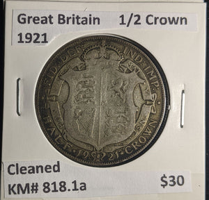 Great Britain 1921 Half Crown 1/2C KM# 818.1a Cleaned #033 #25B