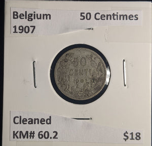 Belgium 1907 50 Centimes KM# 60.2 Cleaned #019 #25C