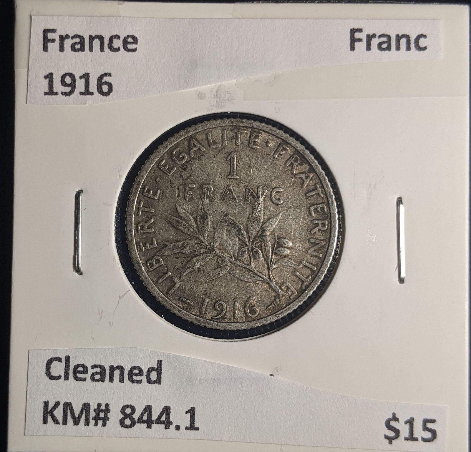 France 1916 Franc KM# 844.1 Cleaned #109 #25C