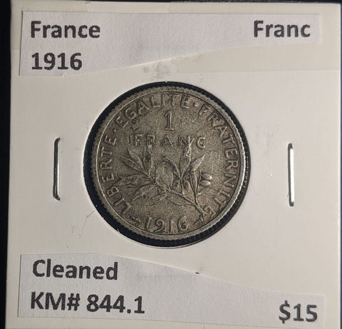France 1916 Franc KM# 844.1 Cleaned #109 #25C