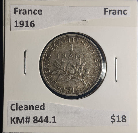 France 1916 Franc KM# 844.1 Cleaned #560 #25C